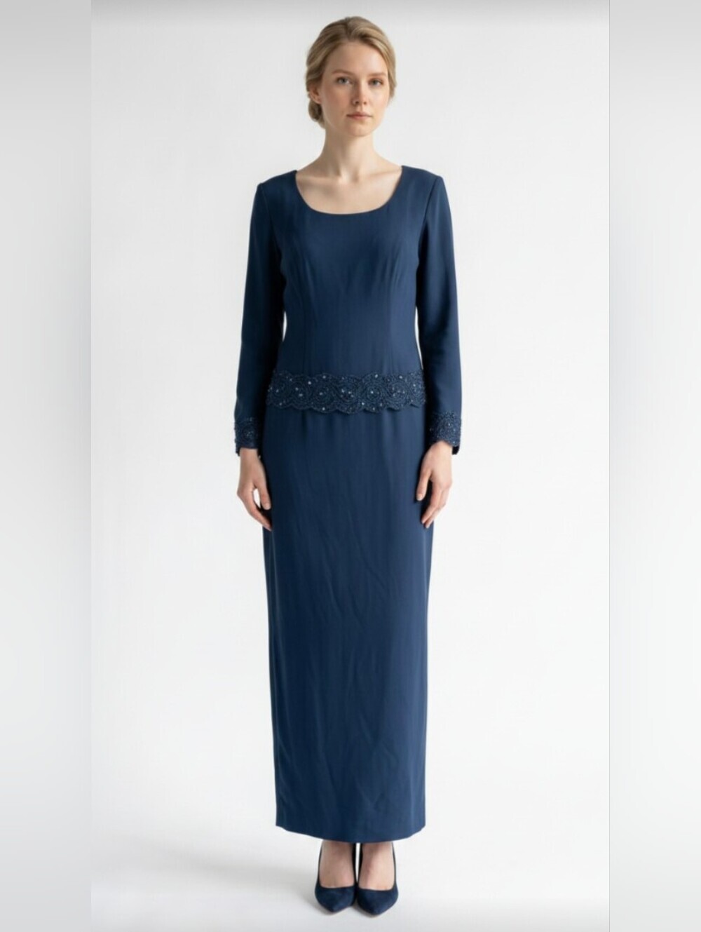 NWT@$188! TALBOTS! ROYAL BLUE 2 PC LOOK EMBROIDERED/BEADED 1 PC MAXI DRESS! SZ 8